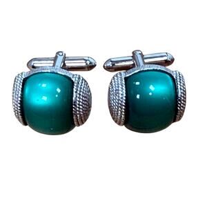 Vintage 60s Swank Cufflinks Dome Style with Green and Silver Tone MCM